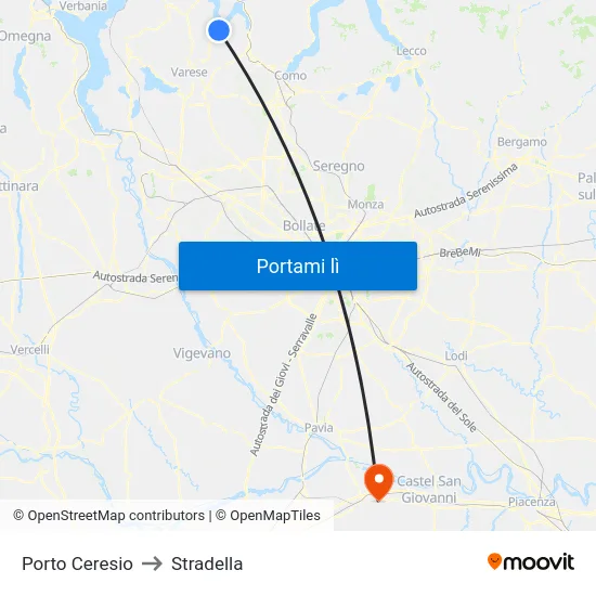 Porto Ceresio to Stradella map