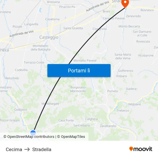 Cecima to Stradella map