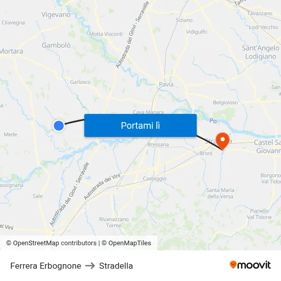 Ferrera Erbognone to Stradella map