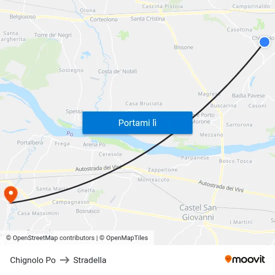 Chignolo Po to Stradella map