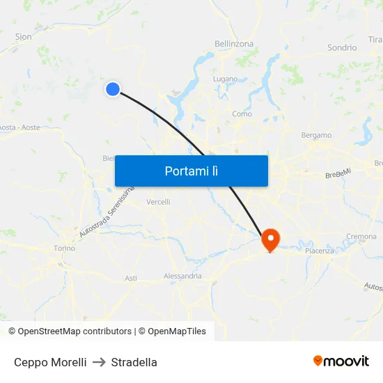 Ceppo Morelli to Stradella map