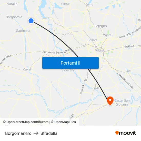 Borgomanero to Stradella map