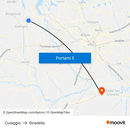 Cureggio to Stradella map