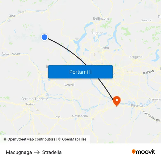 Macugnaga to Stradella map