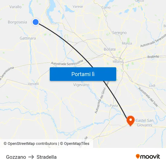 Gozzano to Stradella map