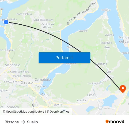 Bissone to Suello map