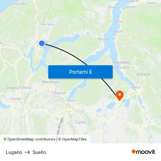 Lugano to Suello map