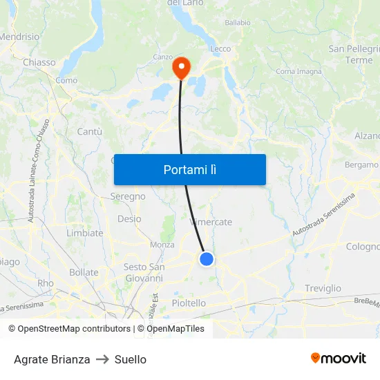 Agrate Brianza to Suello map