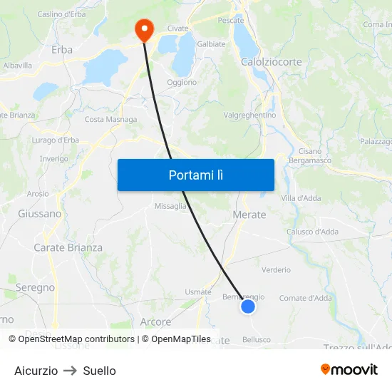 Aicurzio to Suello map