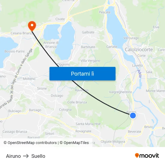 Airuno to Suello map