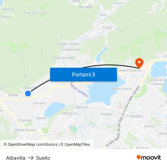 Albavilla to Suello map
