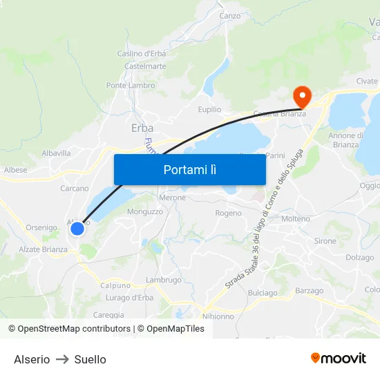 Alserio to Suello map