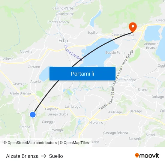 Alzate Brianza to Suello map