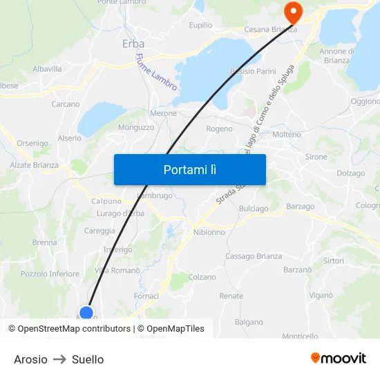 Arosio to Suello map