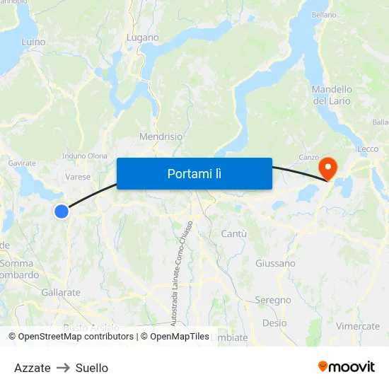 Azzate to Suello map