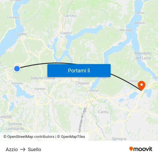 Azzio to Suello map