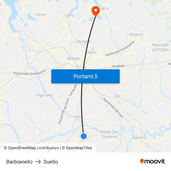 Barbianello to Suello map