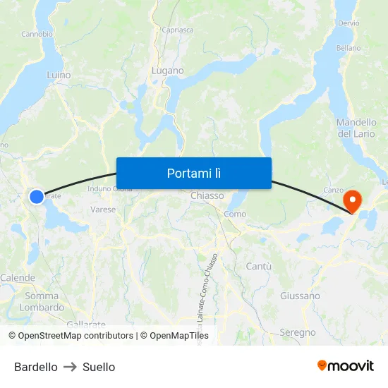 Bardello to Suello map