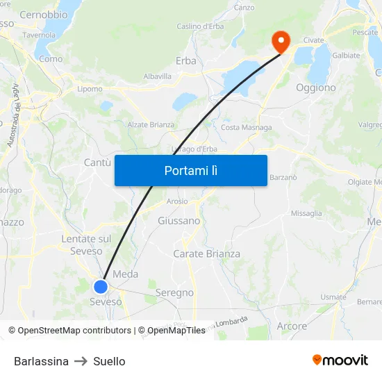 Barlassina to Suello map