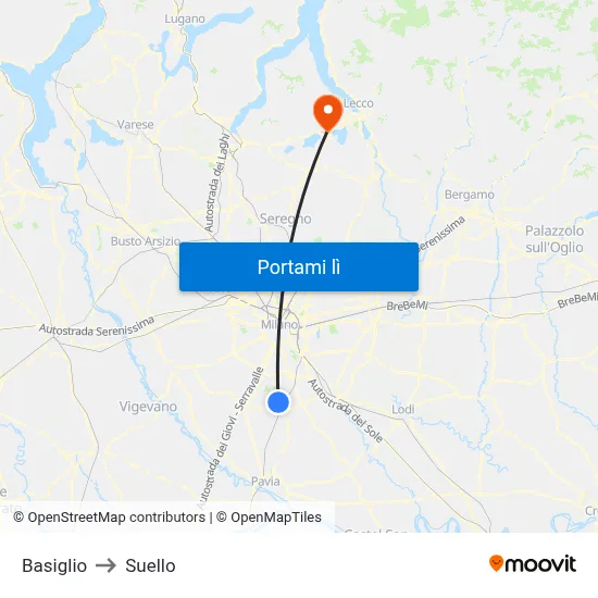 Basiglio to Suello map
