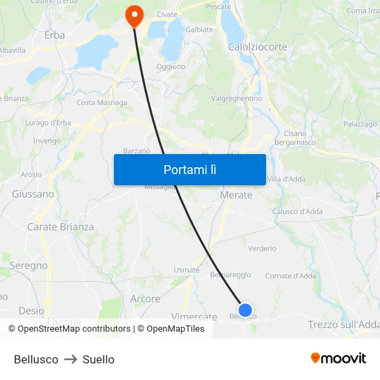 Bellusco to Suello map