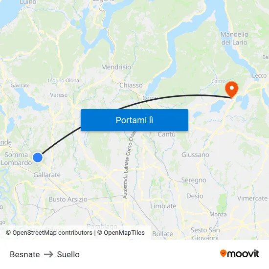 Besnate to Suello map