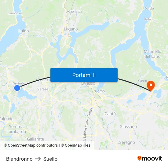 Biandronno to Suello map