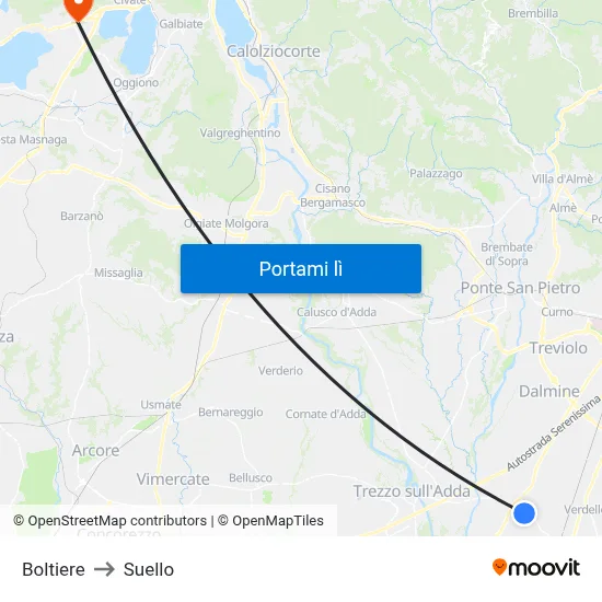 Boltiere to Suello map