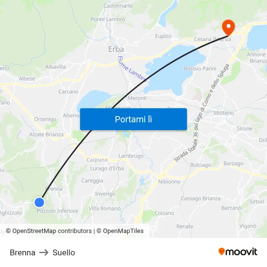 Brenna to Suello map