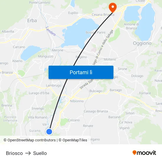Briosco to Suello map