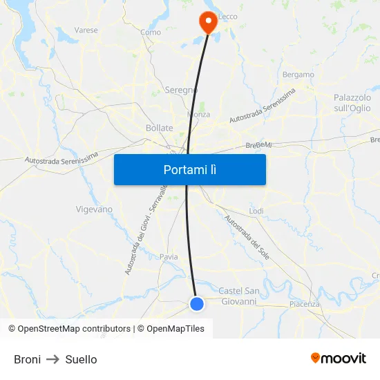 Broni to Suello map