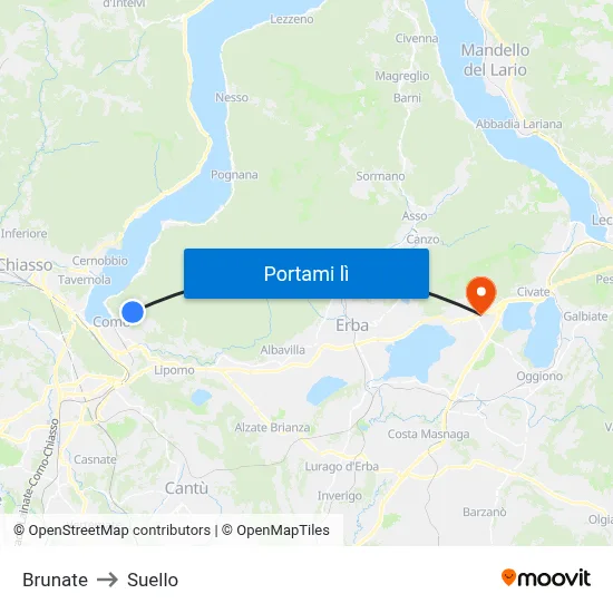 Brunate to Suello map