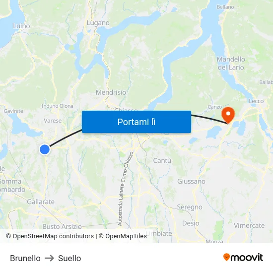 Brunello to Suello map