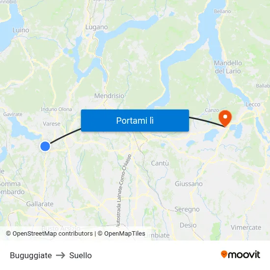 Buguggiate to Suello map