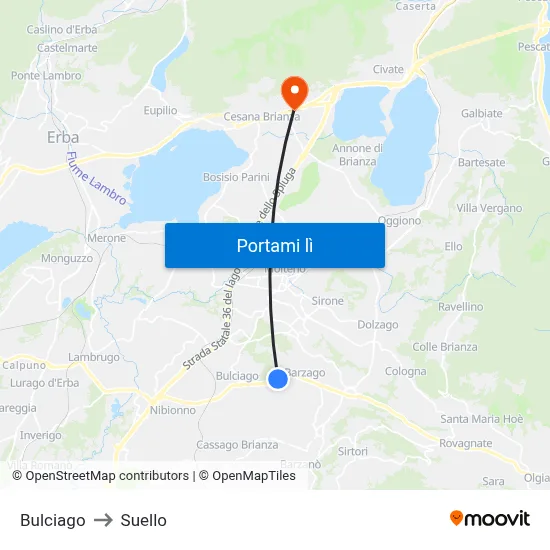 Bulciago to Suello map
