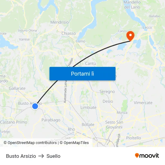 Busto Arsizio to Suello map