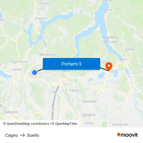 Cagno to Suello map