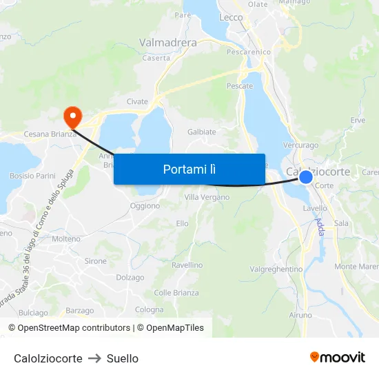 Calolziocorte to Suello map
