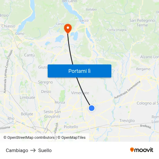 Cambiago to Suello map