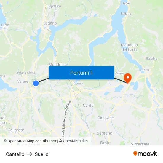 Cantello to Suello map