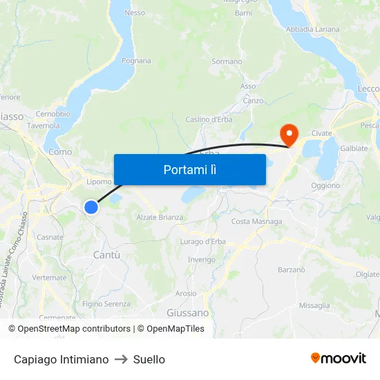 Capiago Intimiano to Suello map