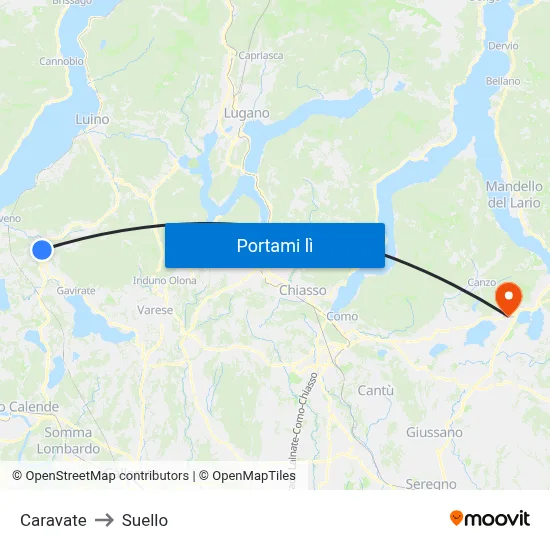 Caravate to Suello map