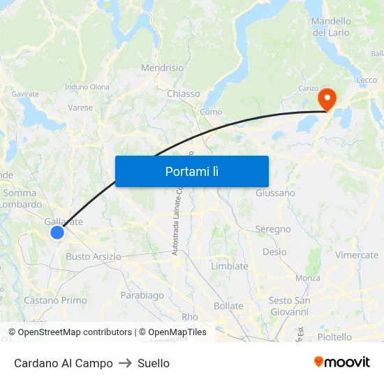 Cardano Al Campo to Suello map