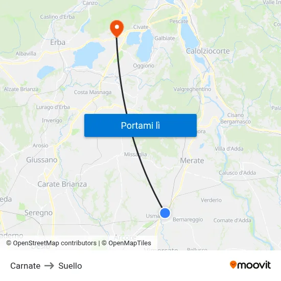 Carnate to Suello map
