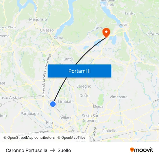 Caronno Pertusella to Suello map