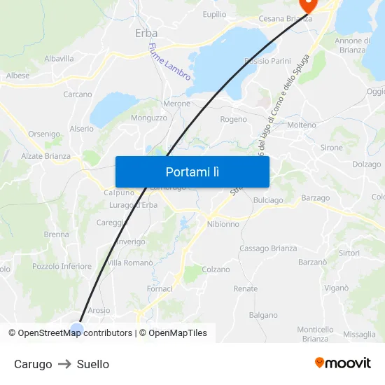 Carugo to Suello map