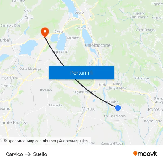Carvico to Suello map