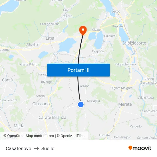 Casatenovo to Suello map