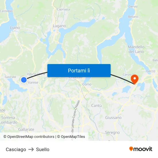 Casciago to Suello map