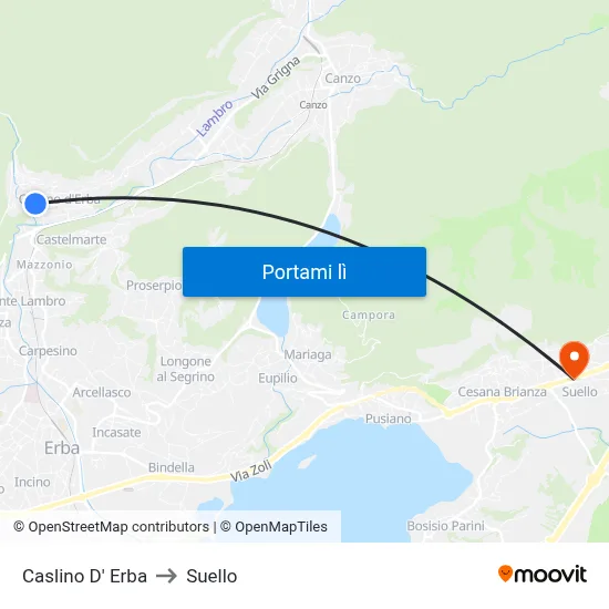 Caslino D' Erba to Suello map